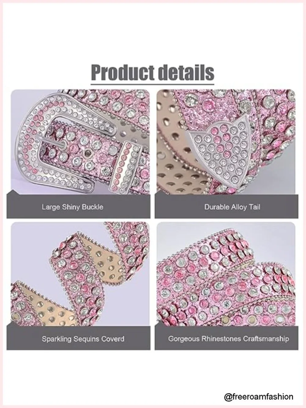 PU Leather Rhinestone Belt Western Studded Waist Belt for Jeans